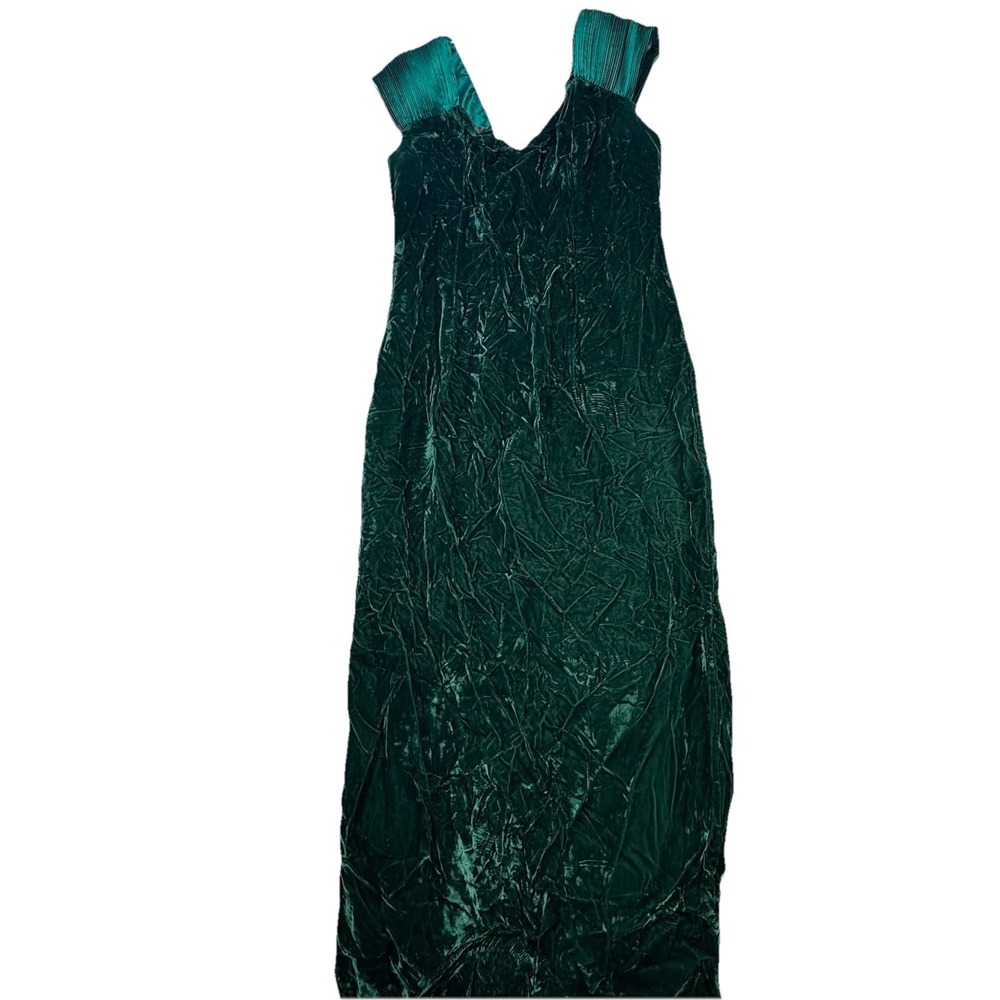 Vintage Crushed Velvet Long Maxi dress‎ Women's XL Dark Green Fairy Garden Vamp